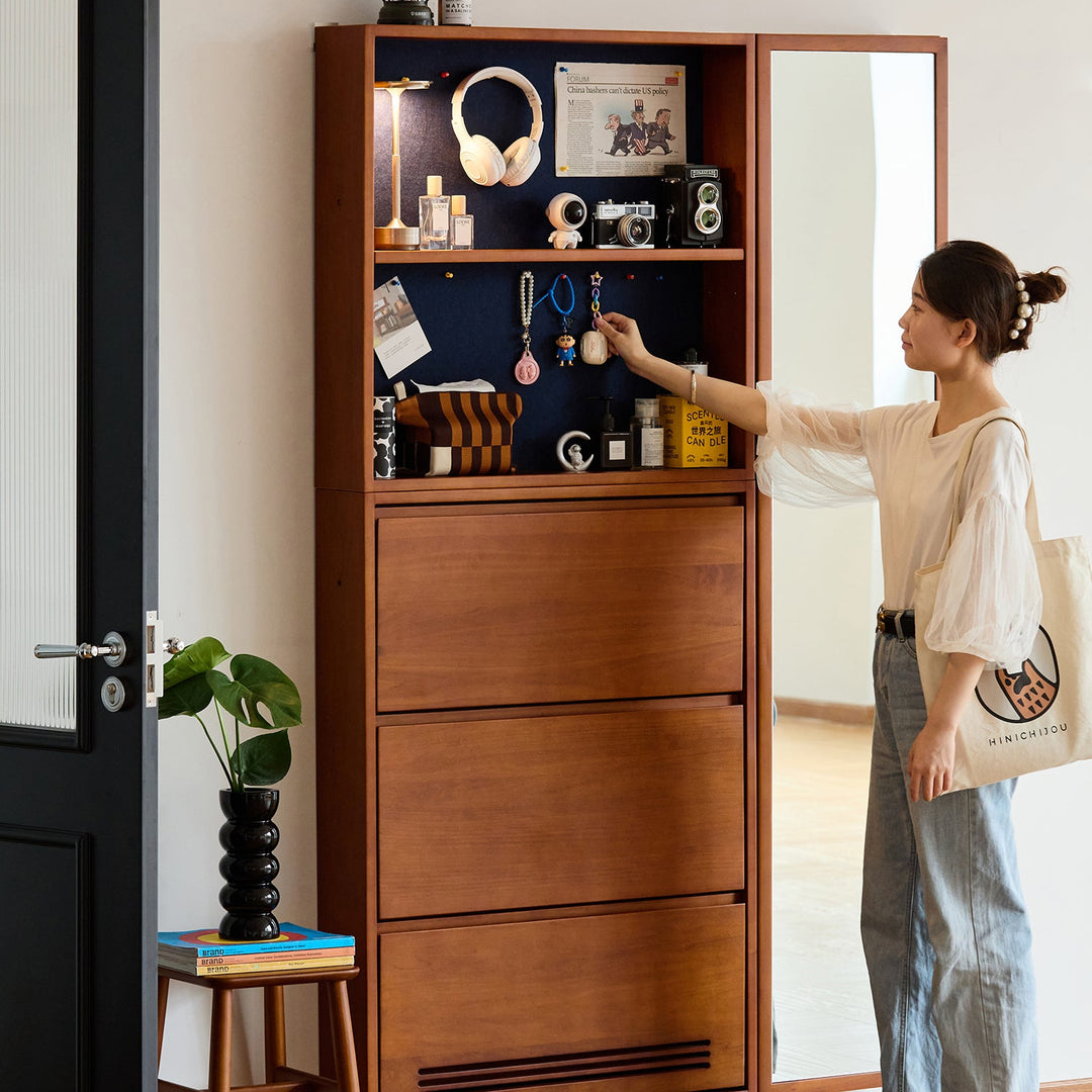 Vintage boxwood shoe cabinet season in panoramic view.
