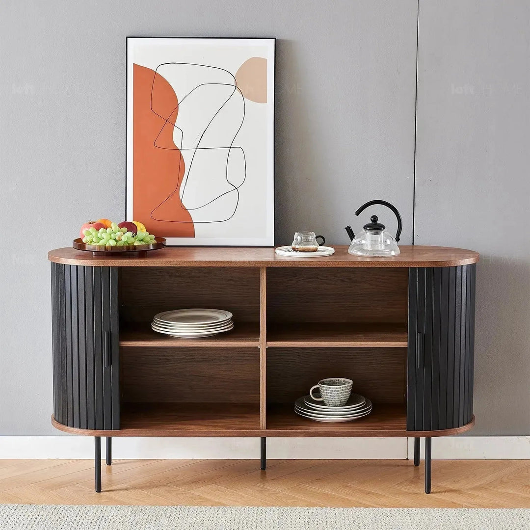 Modern wood storage cabinet harper with context.