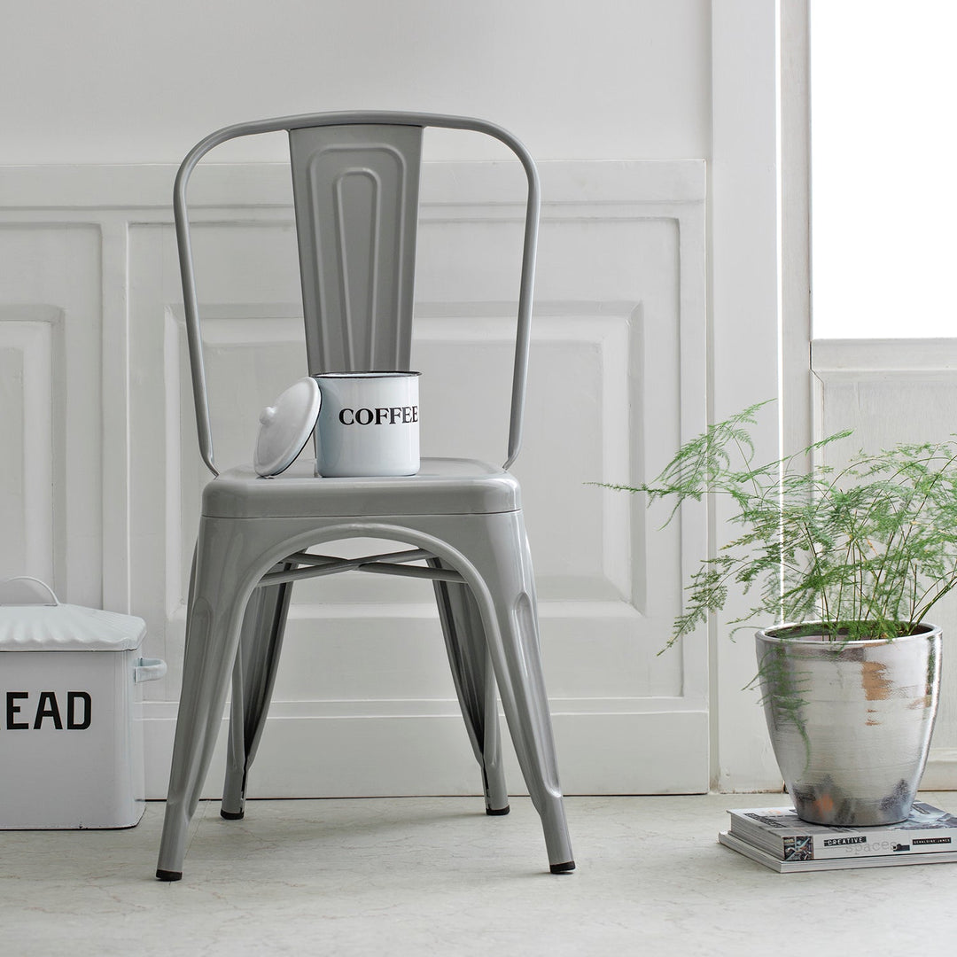 Loft Home New Arrival Chairs Collection - Industrial-style grey metal chair, perfect for modern minimalist and industrial-inspired spaces
