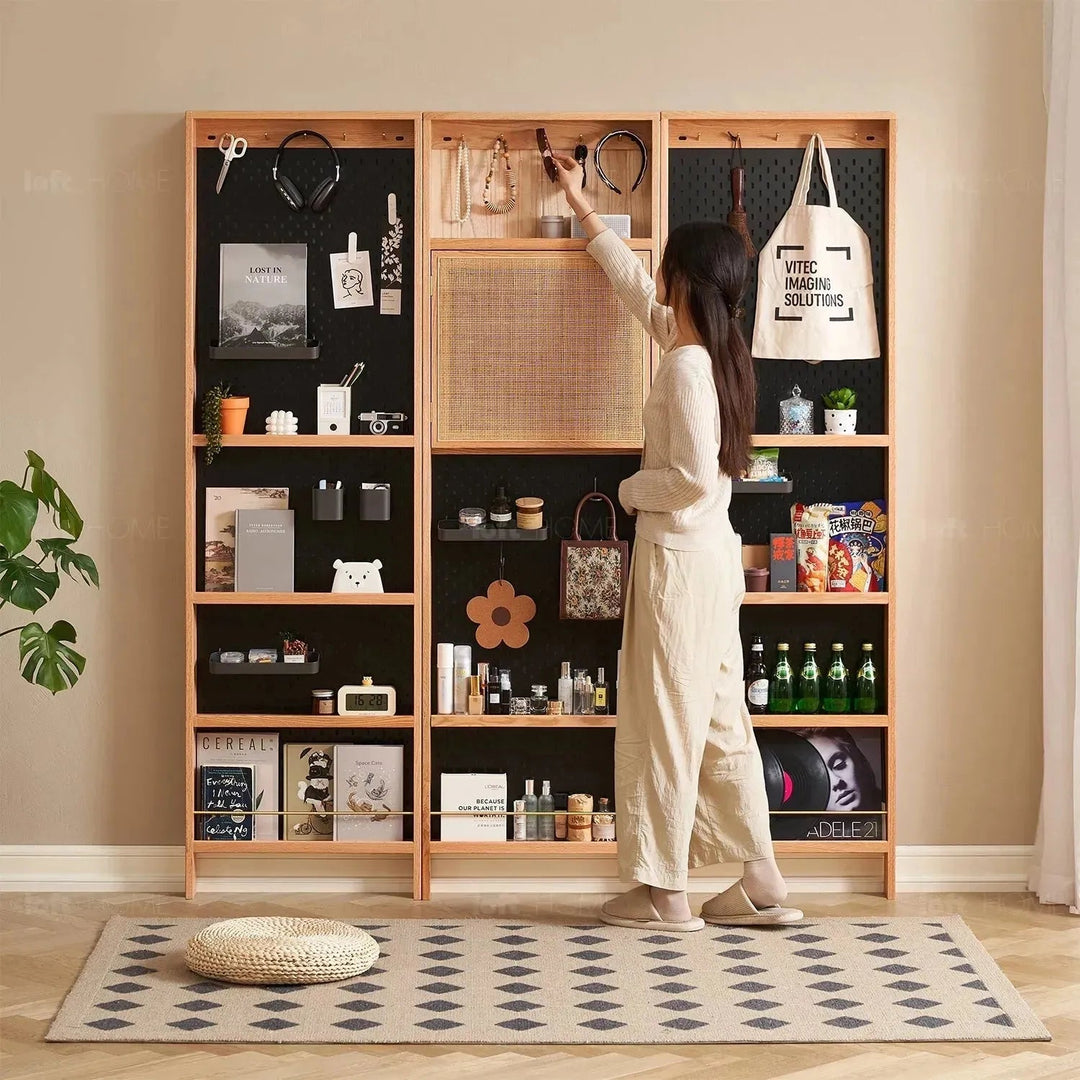 Scandinavian wood display shelf chic slim detail 3.