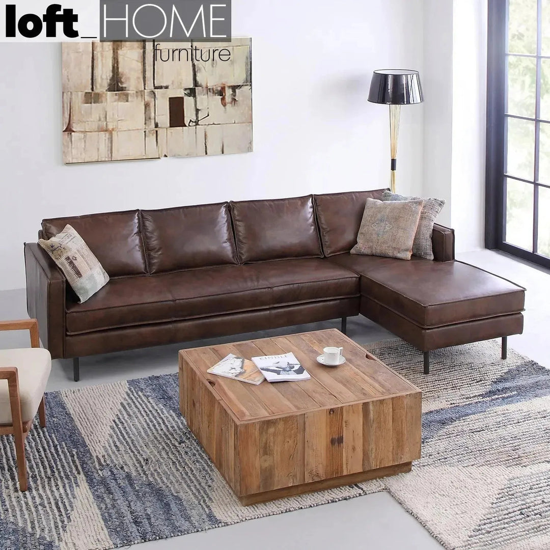 Vintage genuine leather l shape sectional sofa belgian 3+l with context.