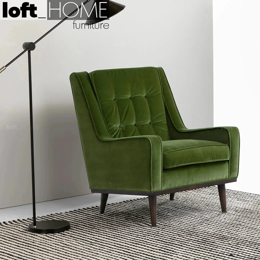 Scandinavian velvet 1 seater sofa scott primary product view.