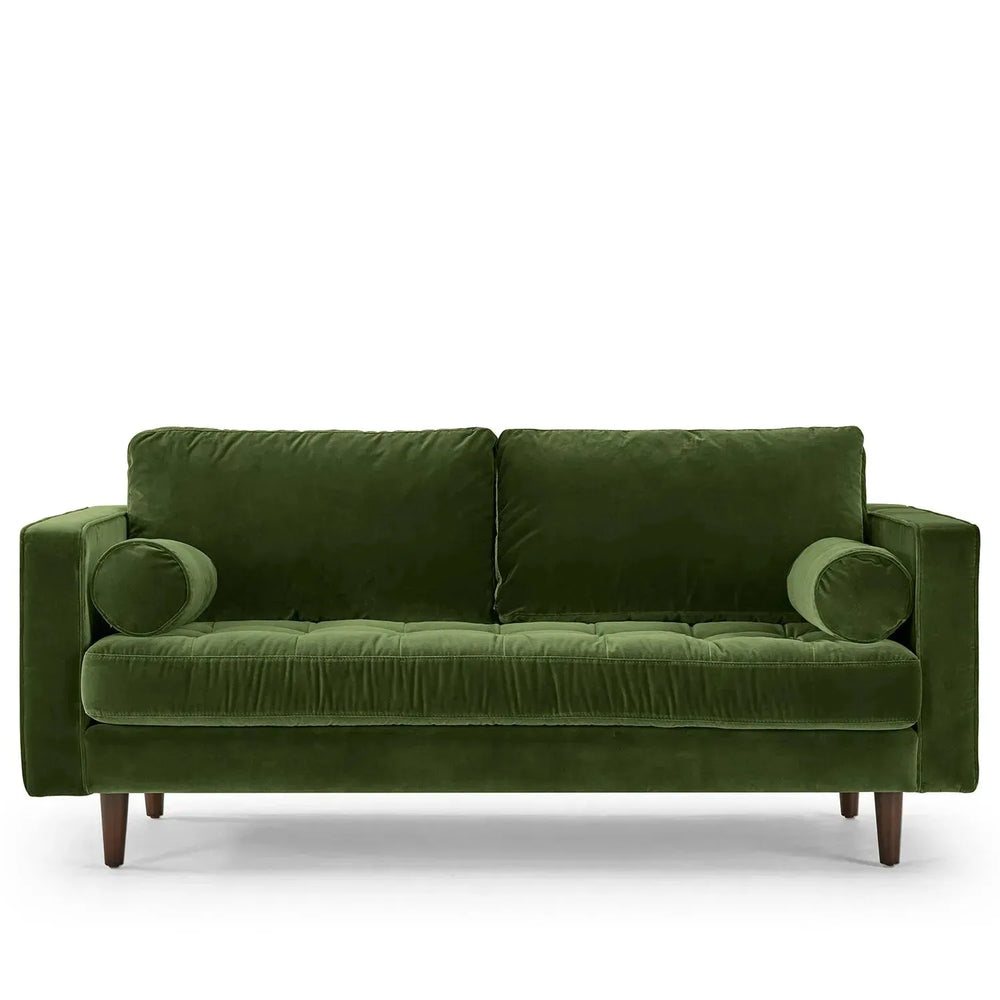Scandinavian velvet 2 seater sofa scott in white background.