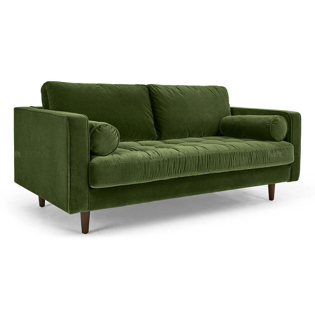 Modern velvet 2 seater sofa scott with context.