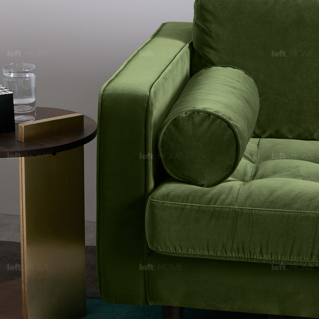 Modern velvet 2 seater sofa scott in close up details.