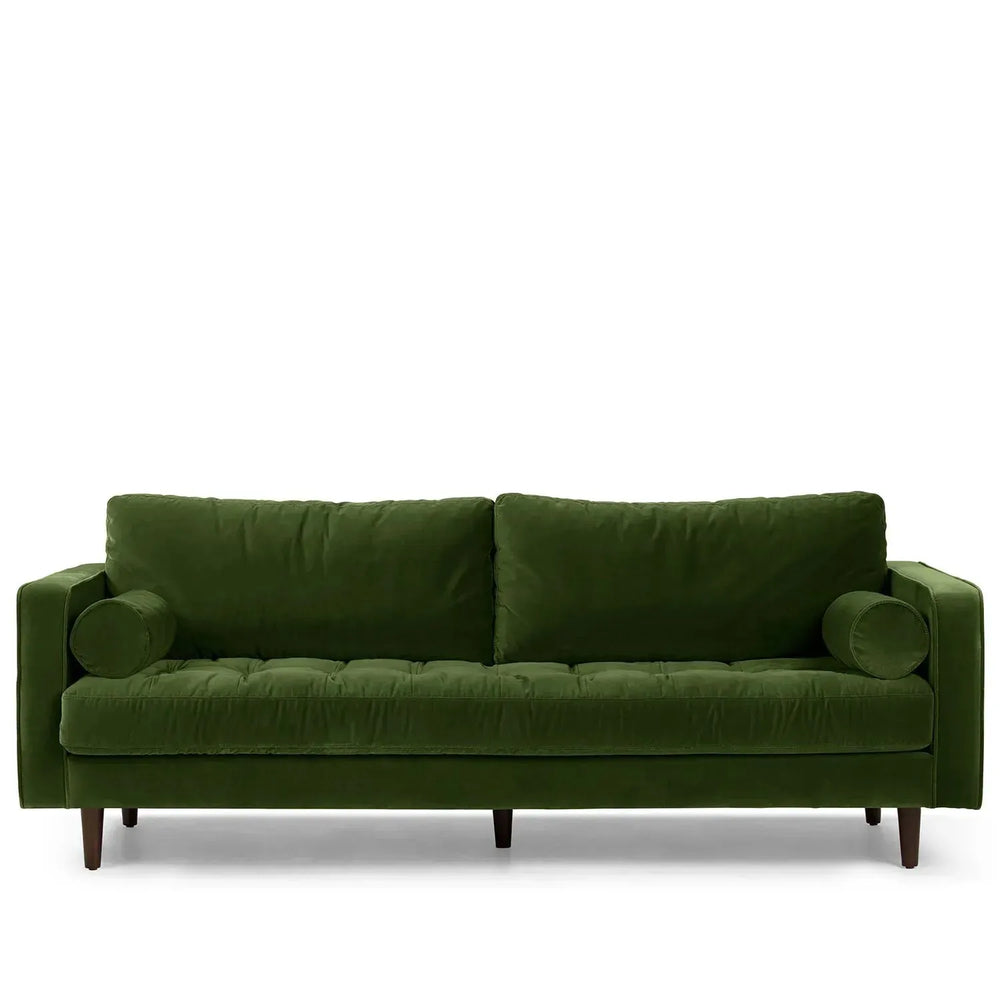 Scandinavian velvet 3 seater sofa scott in white background.