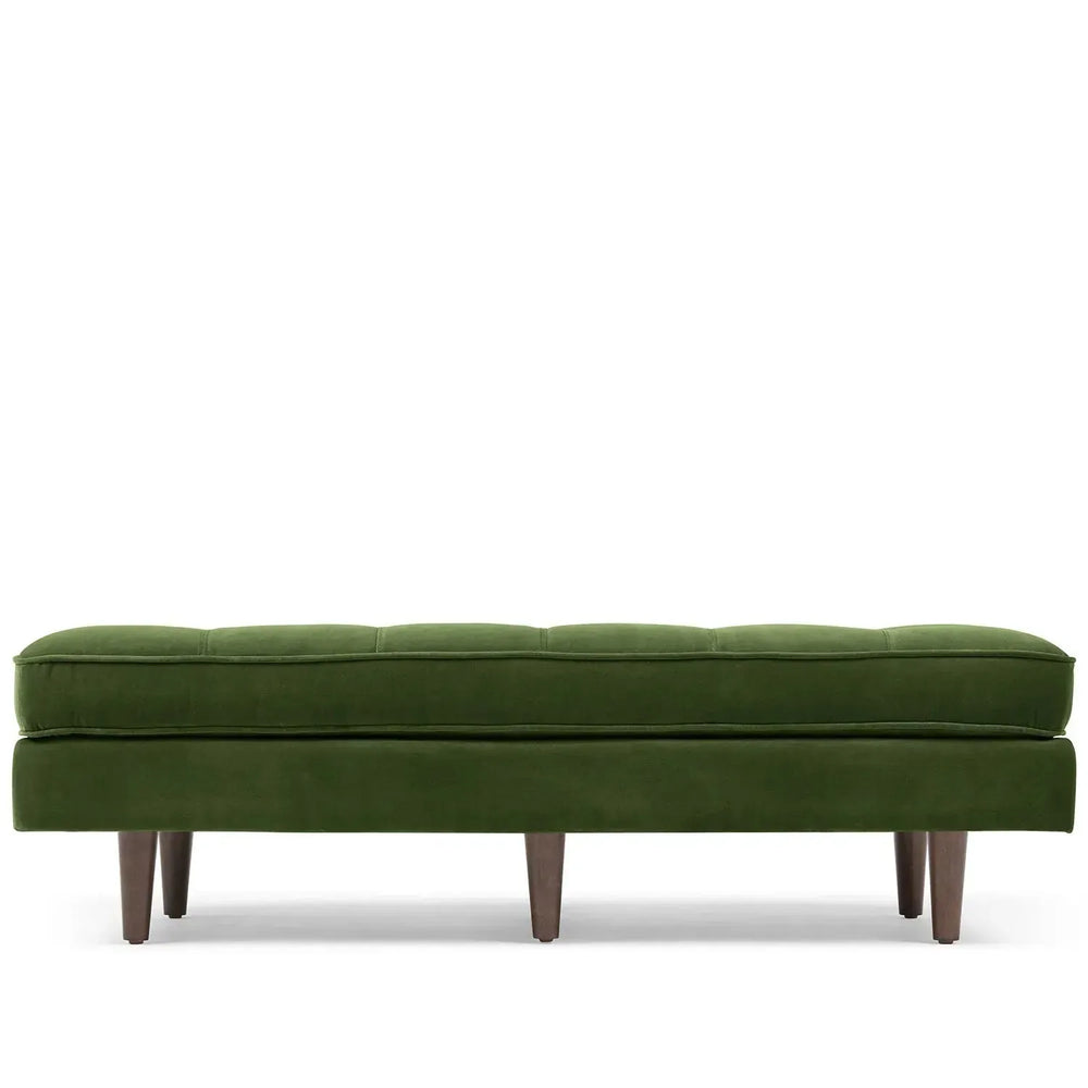 Scandinavian velvet dining bench scott in white background.