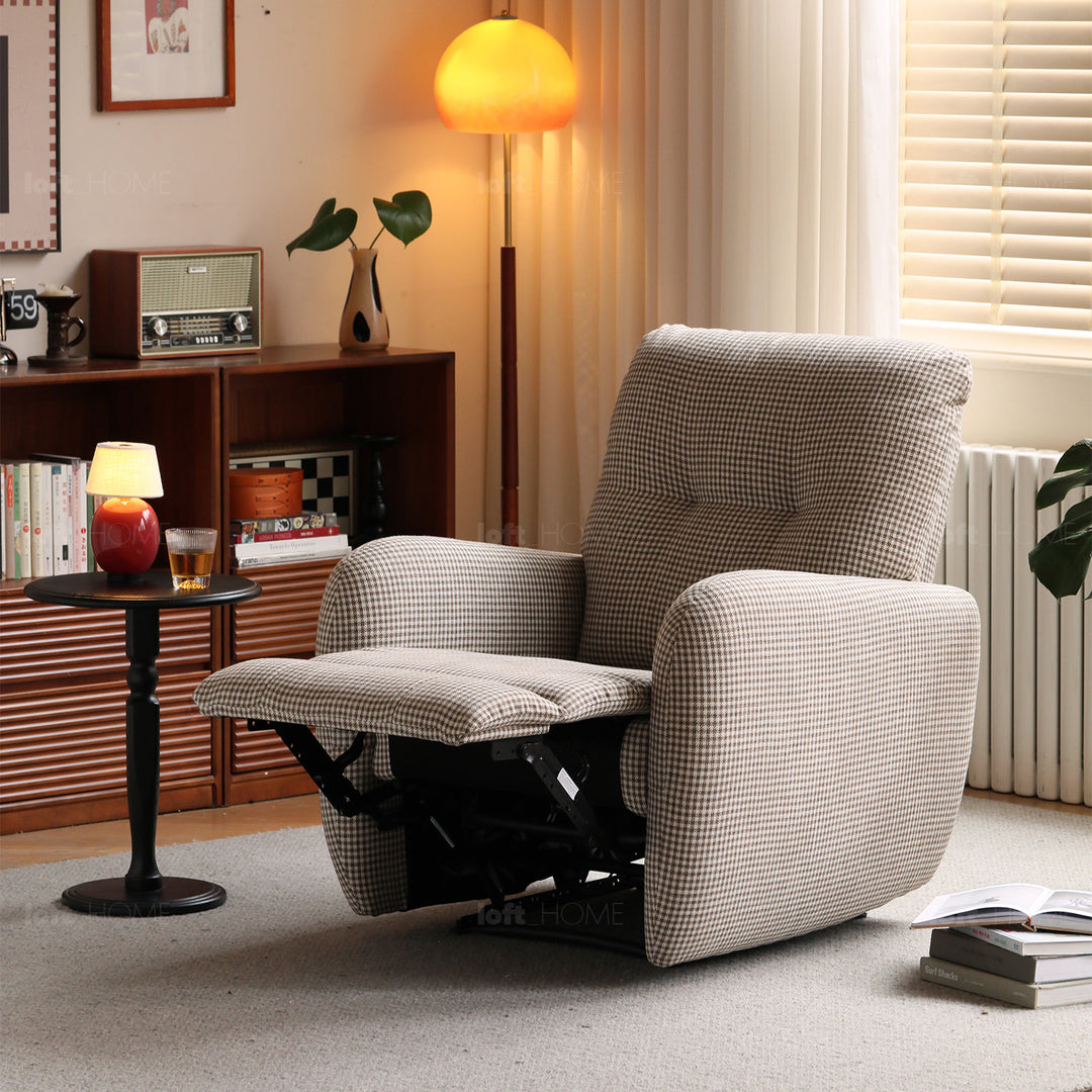 Cream cotton fabric recliner 1 seater sofa liberty with context.