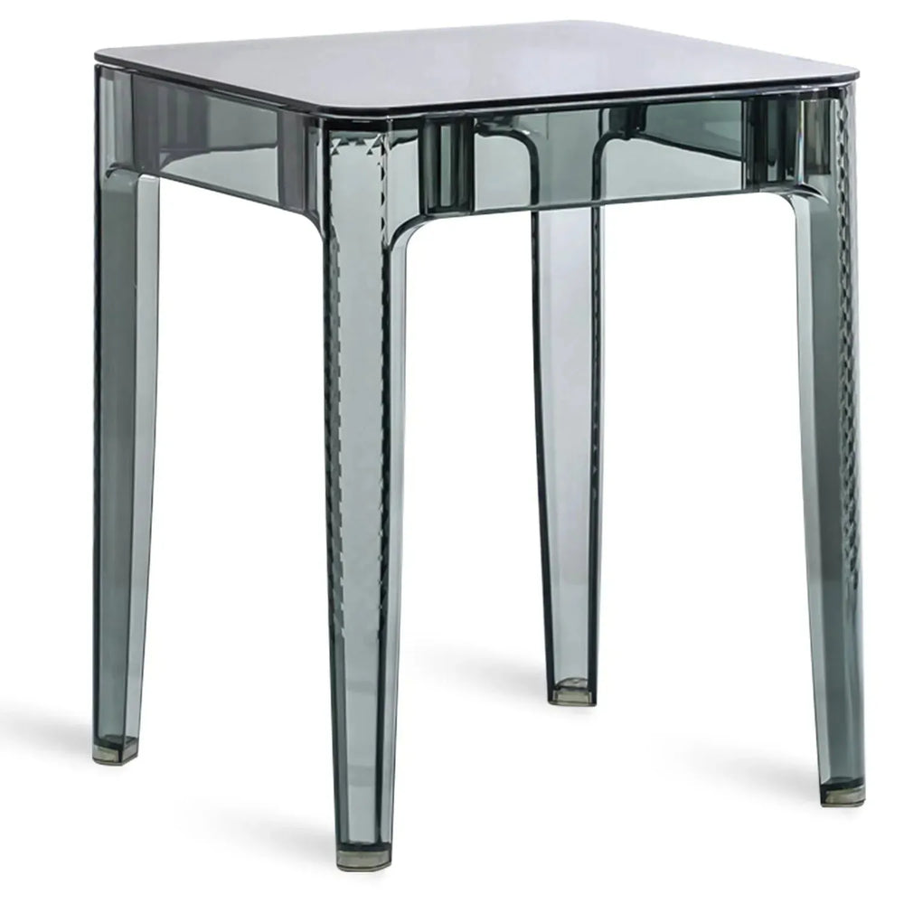 Contemporary tempered glass side table cielo in white background.