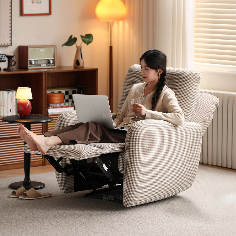 Cream cotton fabric recliner 1 seater sofa liberty primary product view.
