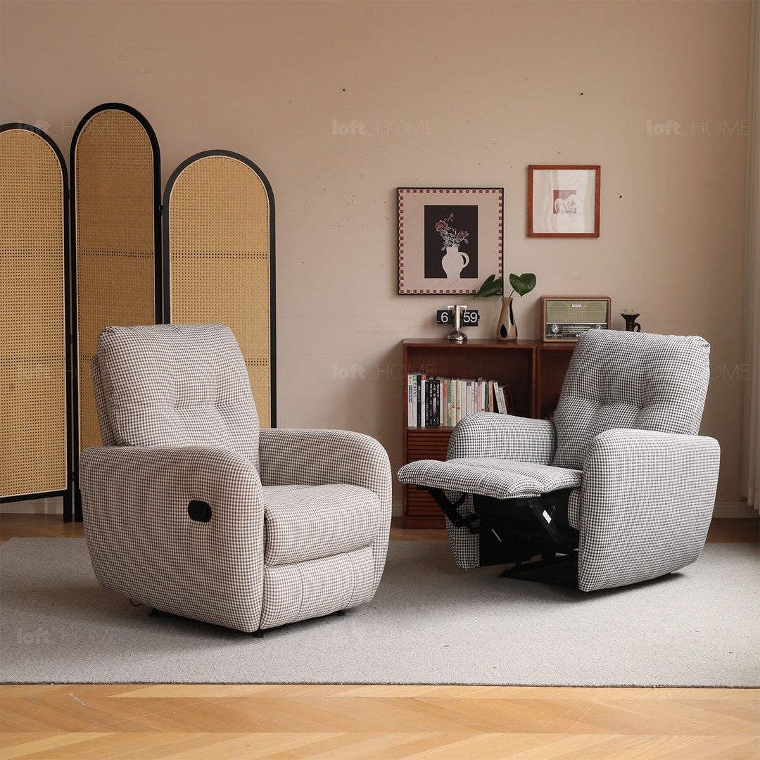 Cream cotton fabric recliner 1 seater sofa liberty in details.