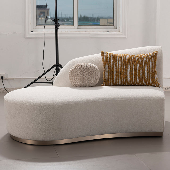 Modern boucle fabric modular chaise 2 seater sofa loomi in close up details.