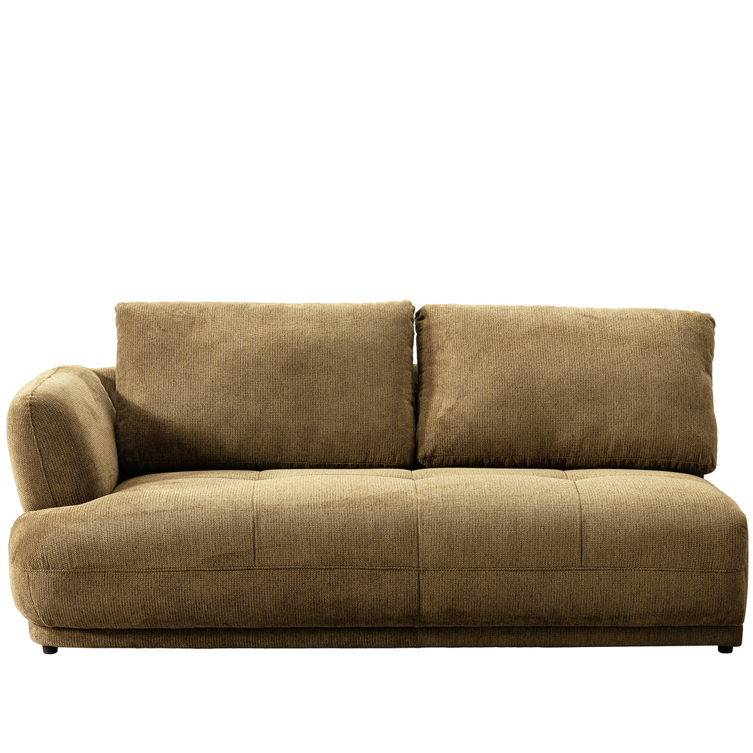 Cream cotton fabric modular corner 2 seater sofa mossy in panoramic view.