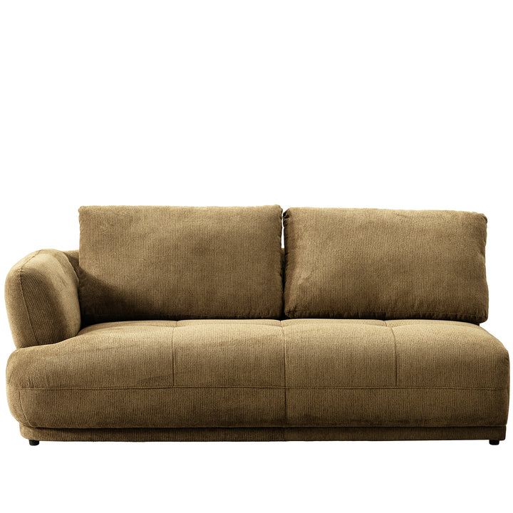 Cream cotton fabric modular corner 2 seater sofa mossy in panoramic view.