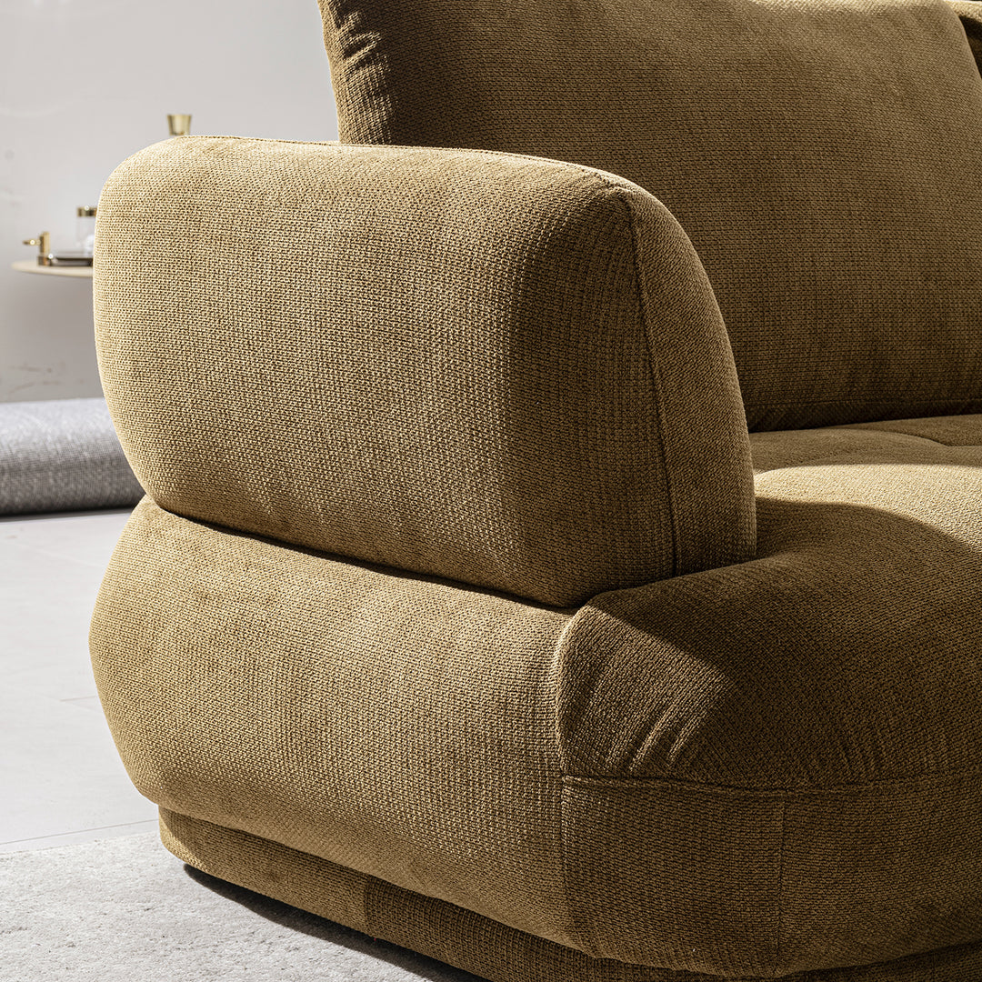 Cream cotton fabric modular corner 2 seater sofa mossy material variants.