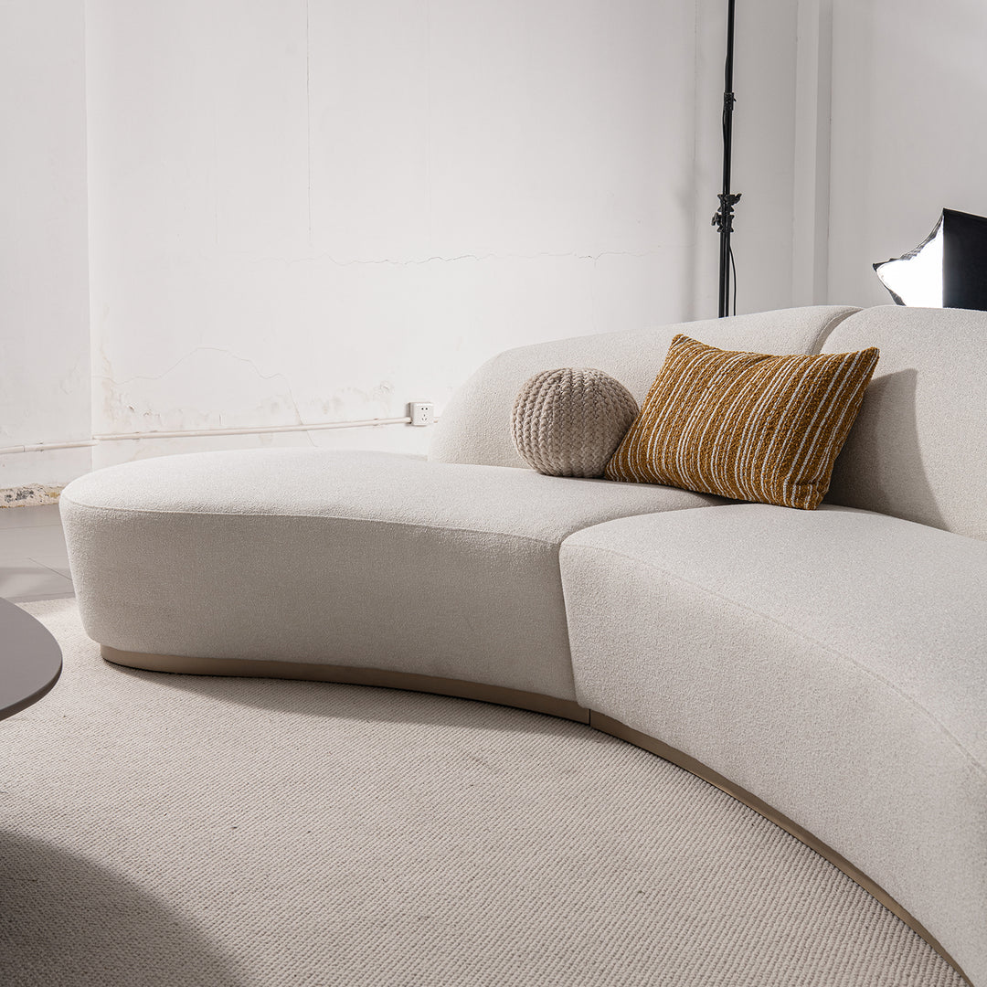 Modern boucle fabric modular chaise 2 seater sofa loomi material variants.
