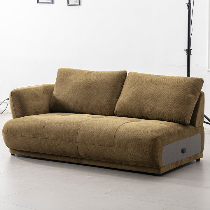 Cream cotton fabric modular corner 2 seater sofa mossy in real life style.