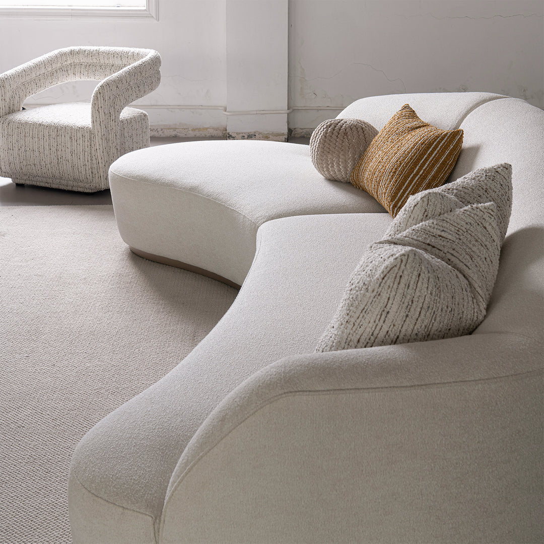 Modern boucle fabric modular chaise 2 seater sofa loomi in real life style.