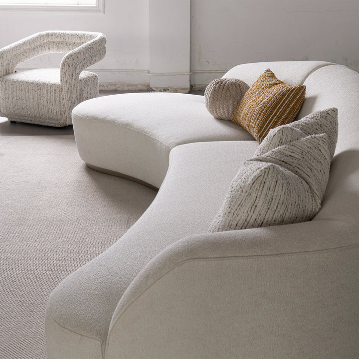 Modern boucle fabric modular chaise 2 seater sofa loomi in real life style.