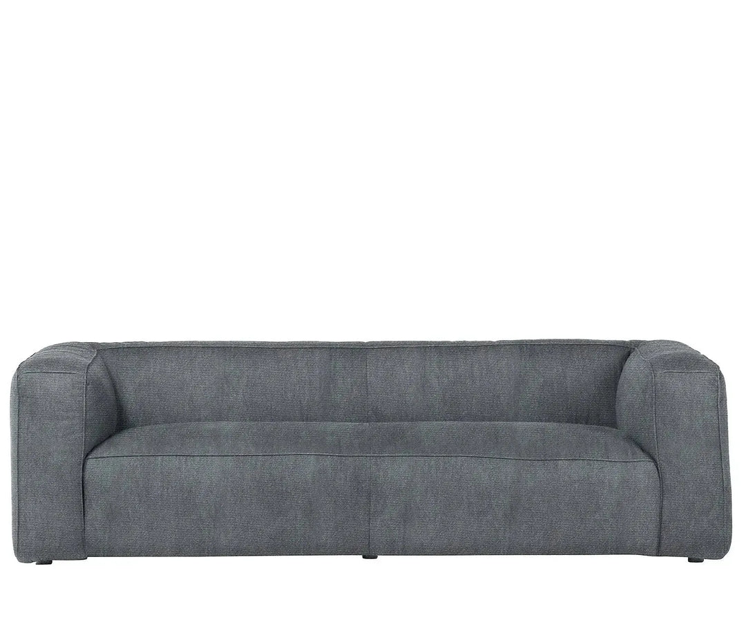 Minimalist canvas fabric 3 seater sofa finesse in close up details.
