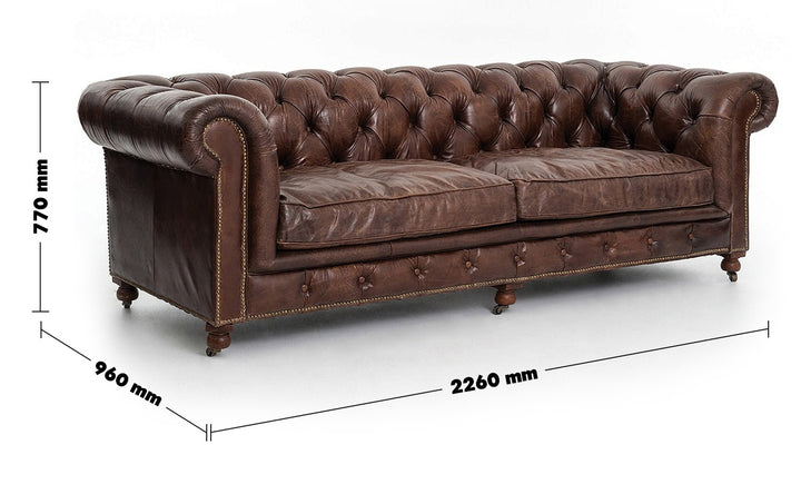 Vintage Genuine Leather 3 Seater Sofa CHESTERFIELD CLASSIC Size Chart