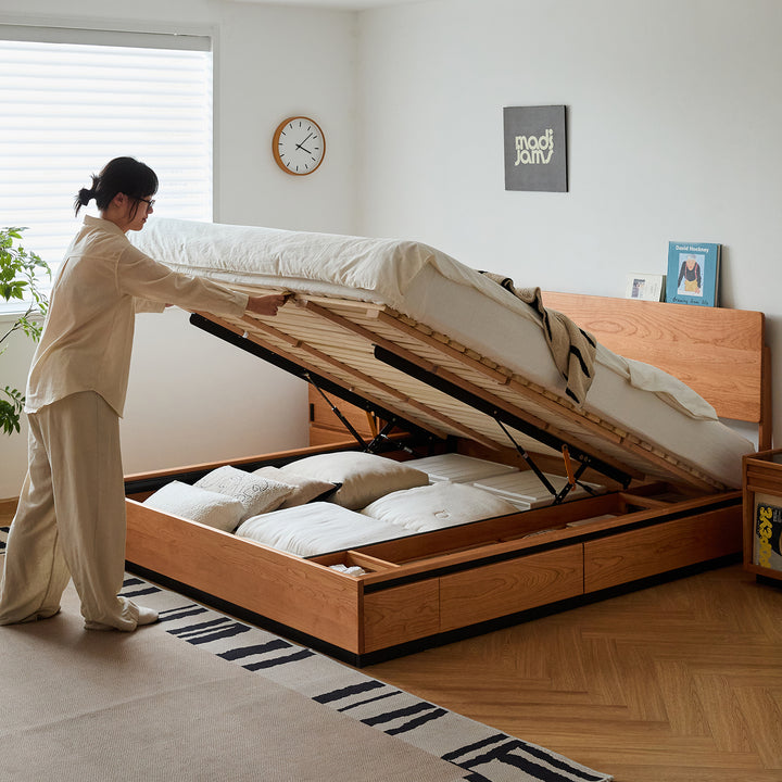 Scandinavian cherry wood storage bed toast size charts.