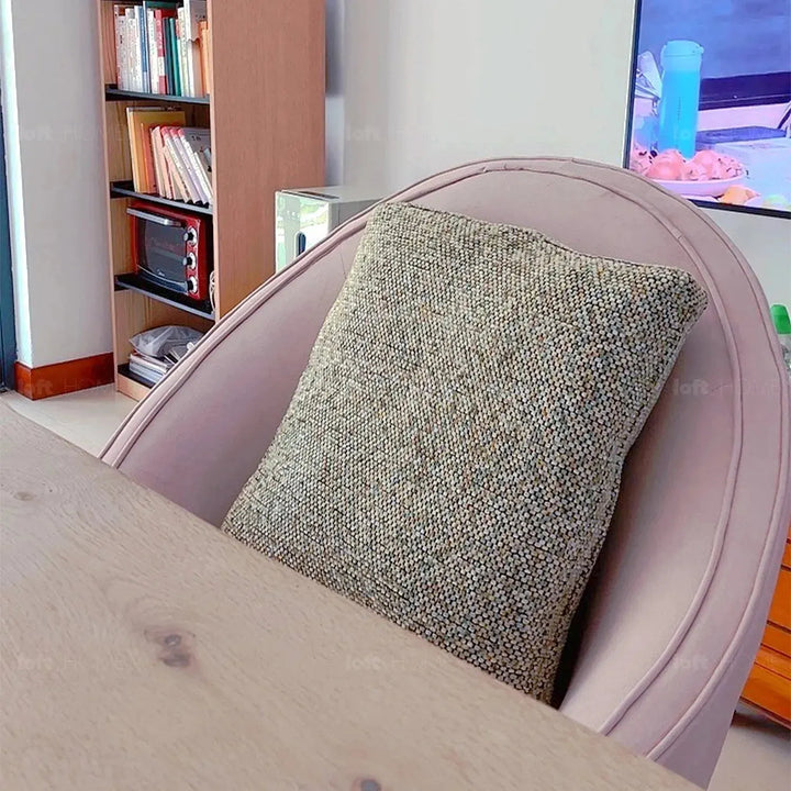 Modern fabric sofa pillow summer green in real life style.