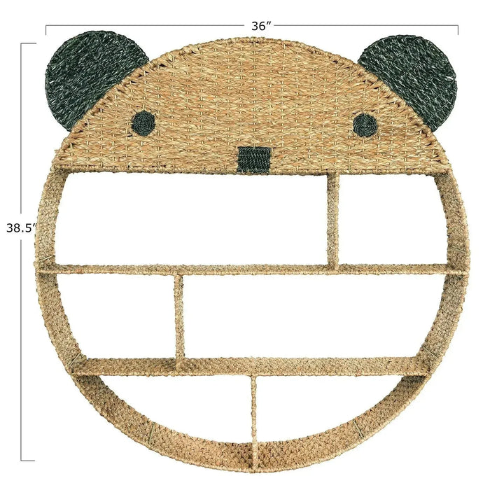38-1/2" round x 6-1/2"d hand-woven bankuan bear wall shelf w/ 6 compartments, na in real life style.