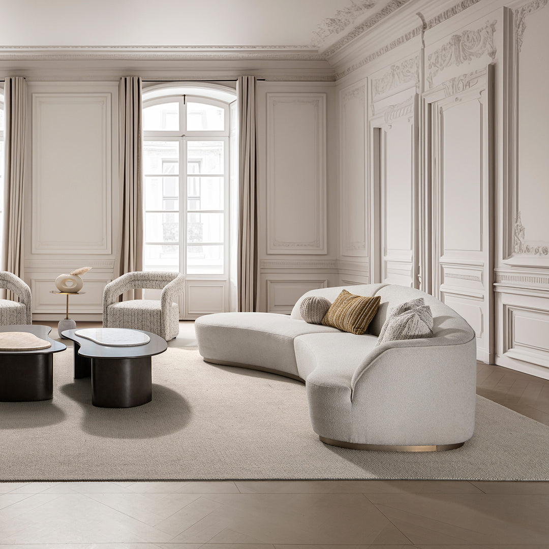 Modern boucle fabric modular l shape sectional sofa 3+l loomi material variants.