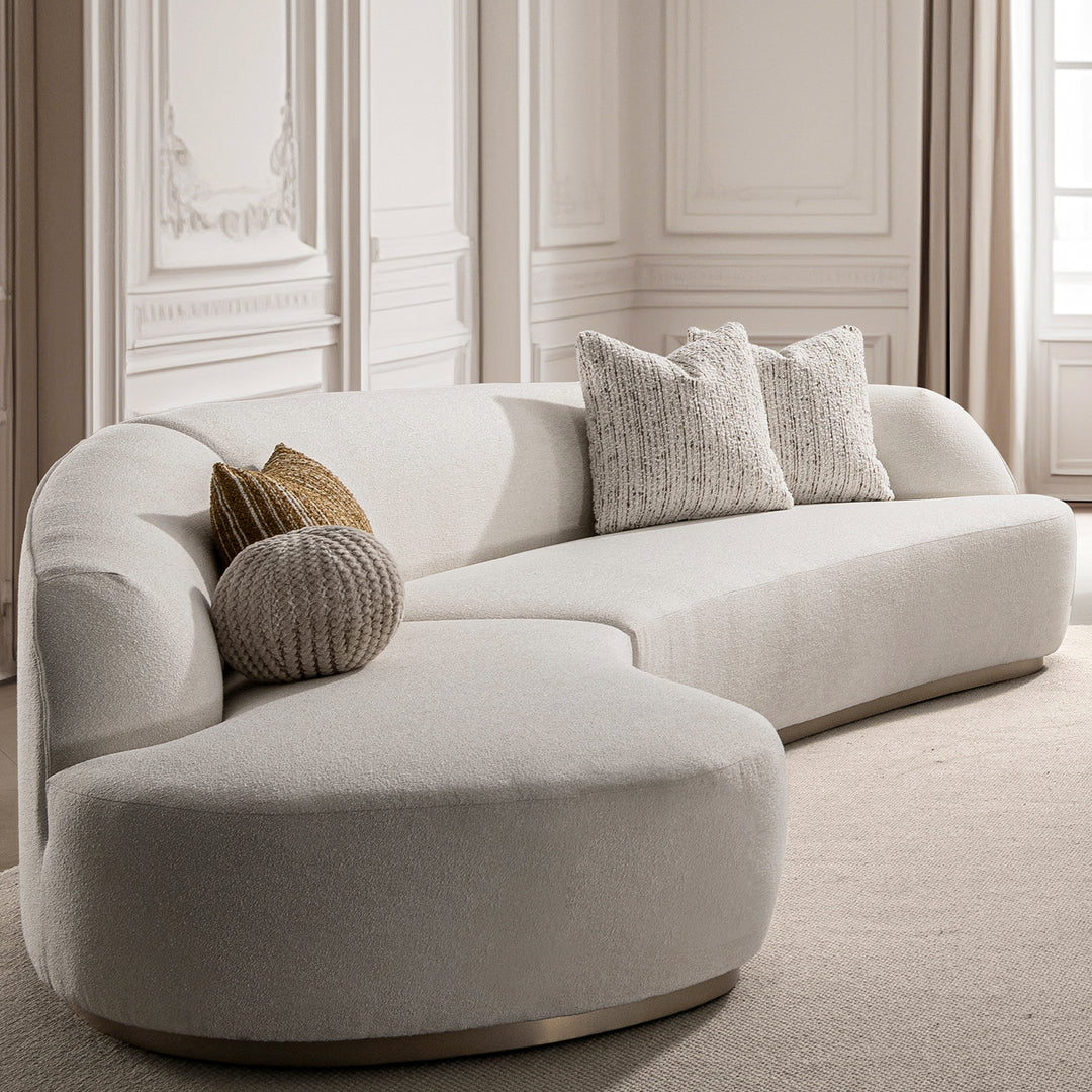 Modern boucle fabric modular l shape sectional sofa 3+l loomi in real life style.