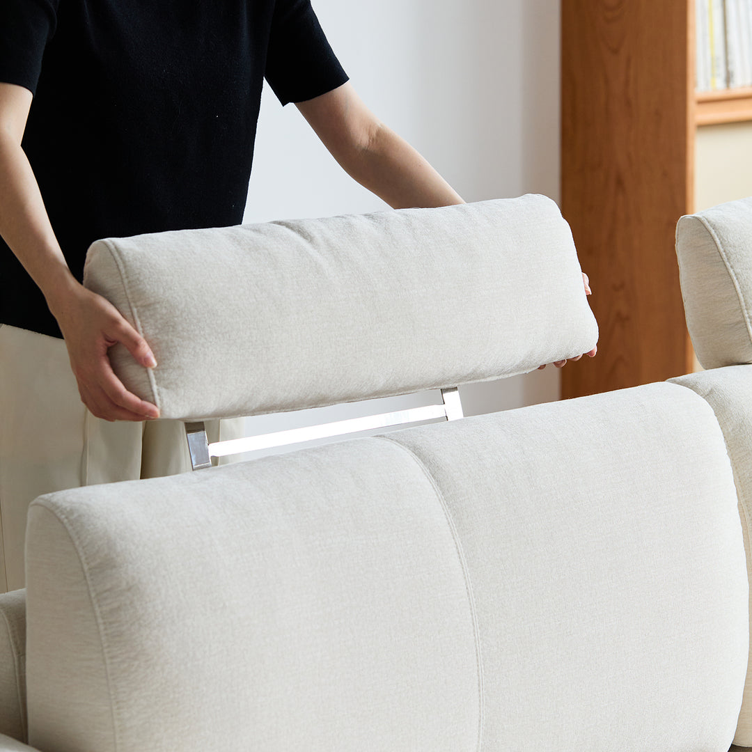 Scandinavian mixed weave fabric 1 seater sofa bessen with context.