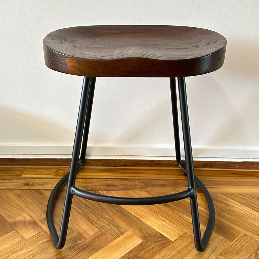 Industrial elm wood dining stool sanctum country primary product view.