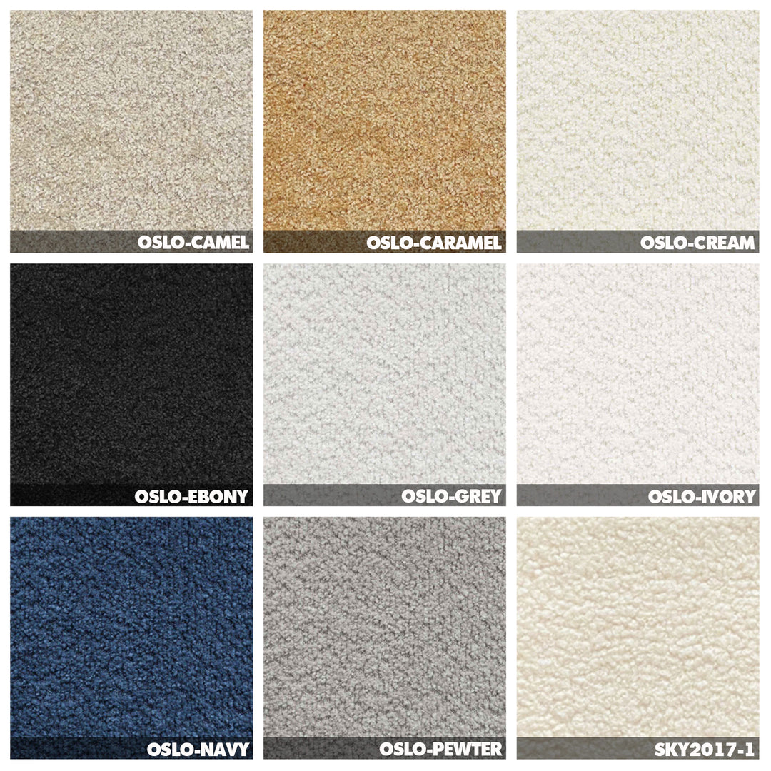 Cream boucle fabric 2 seater sofa boba color swatches.