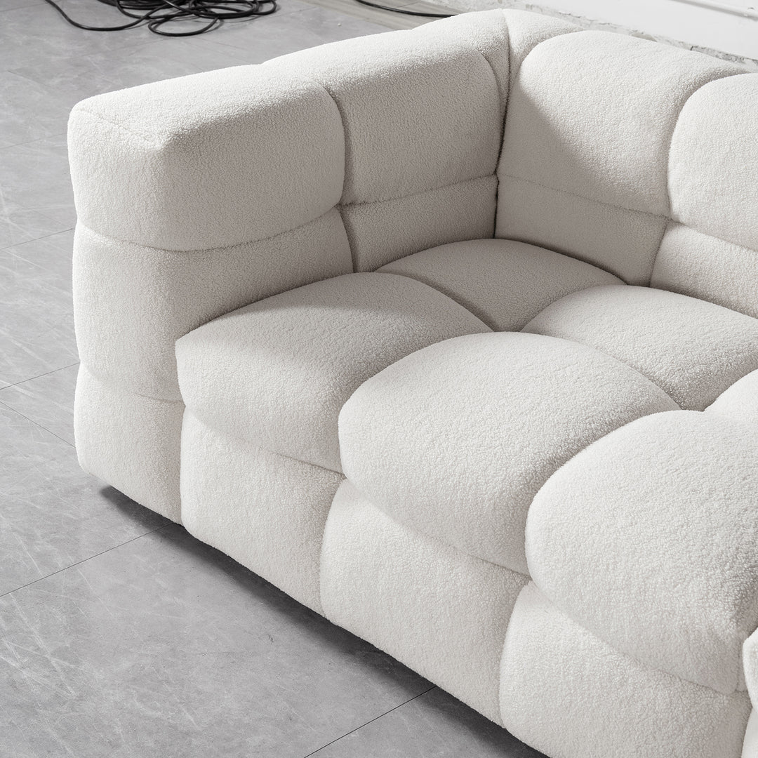 Cream boucle fabric 2 seater sofa boba in details.