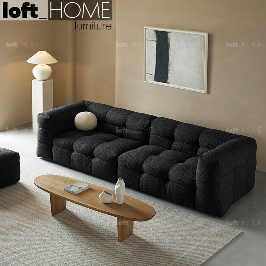 Cream boucle fabric 3 seater sofa boba primary product view.