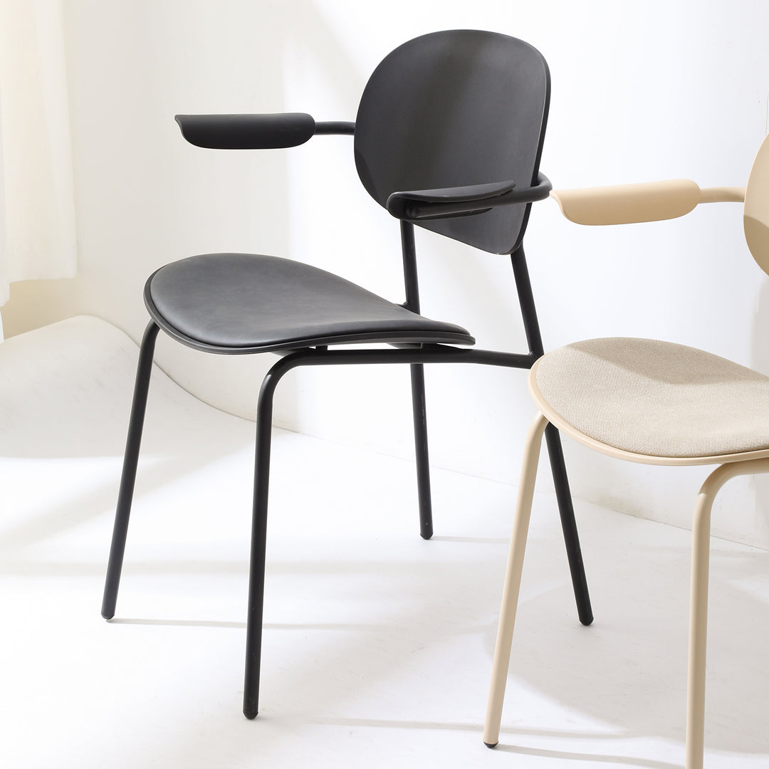 Contemporary fabric plastic dining chair loop in details.
