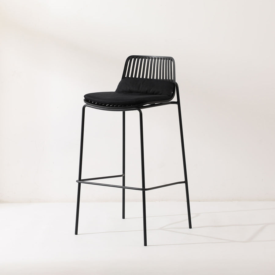 Contemporary plastic bar chair scones in white background.