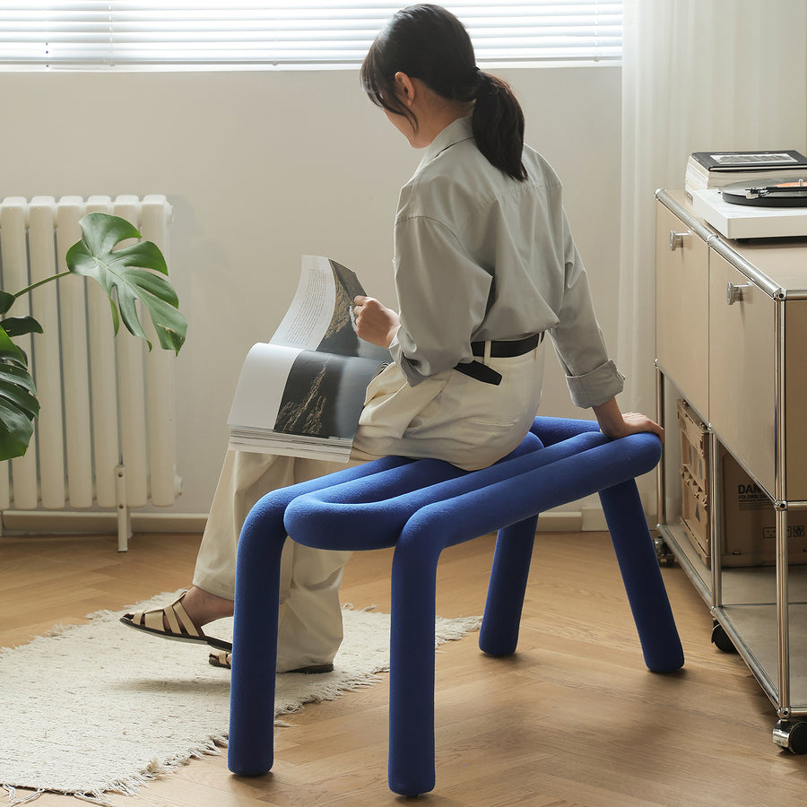 Contemporary velvet fabric dining bench bold primary product view.