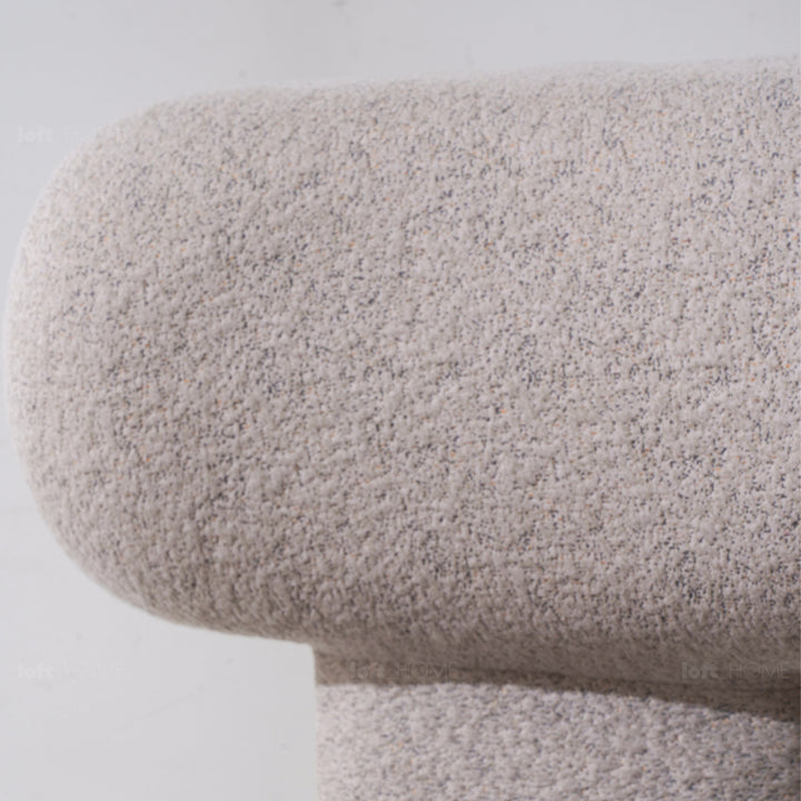 Cream boucle 1 seater sofa chantilly in close up details.