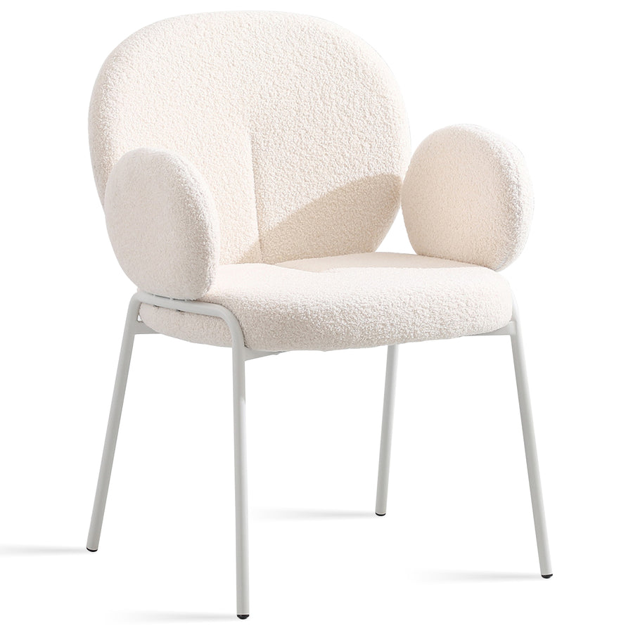 Cream boucle dining chair pavlova i in white background.