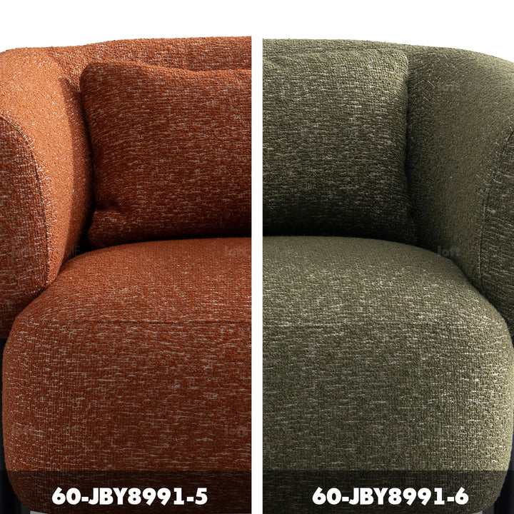 Cream boucle fabric 1 seater sofa nubo color swatches.