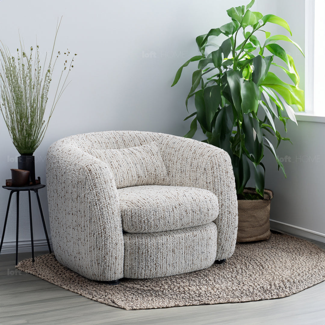 Cream boucle fabric 1 seater sofa tofu color swatches.