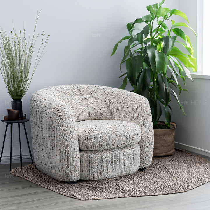 Cream boucle fabric 1 seater sofa tofu color swatches.
