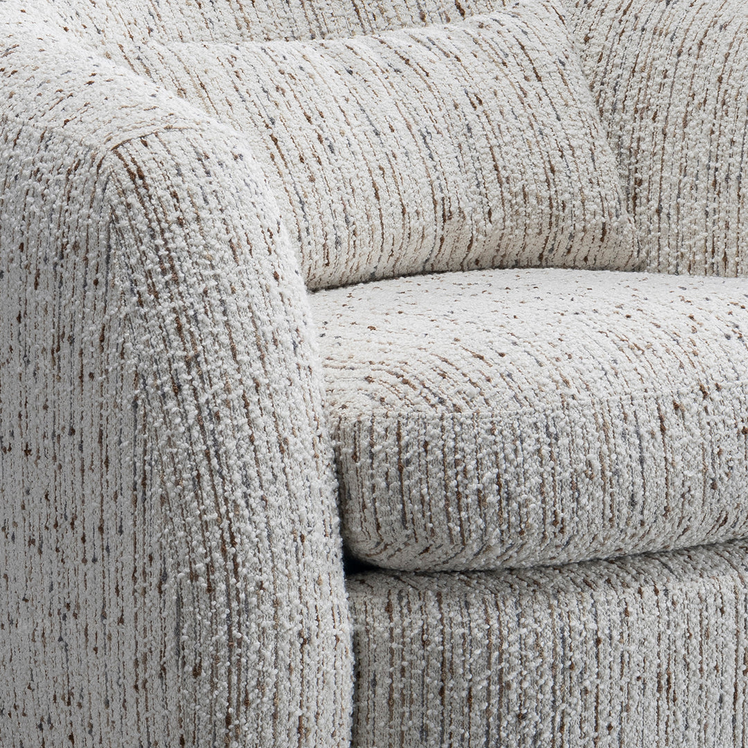 Cream boucle fabric 1 seater sofa tofu with context.