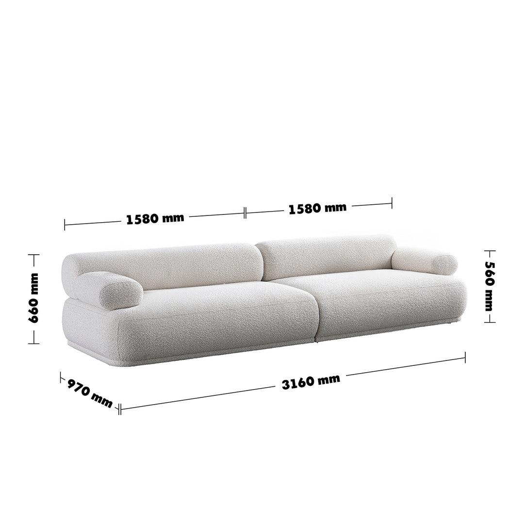 Cream boucle fabric 4 seater sofa mochi size charts.
