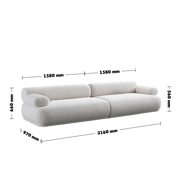 Cream boucle fabric 4 seater sofa mochi size charts.