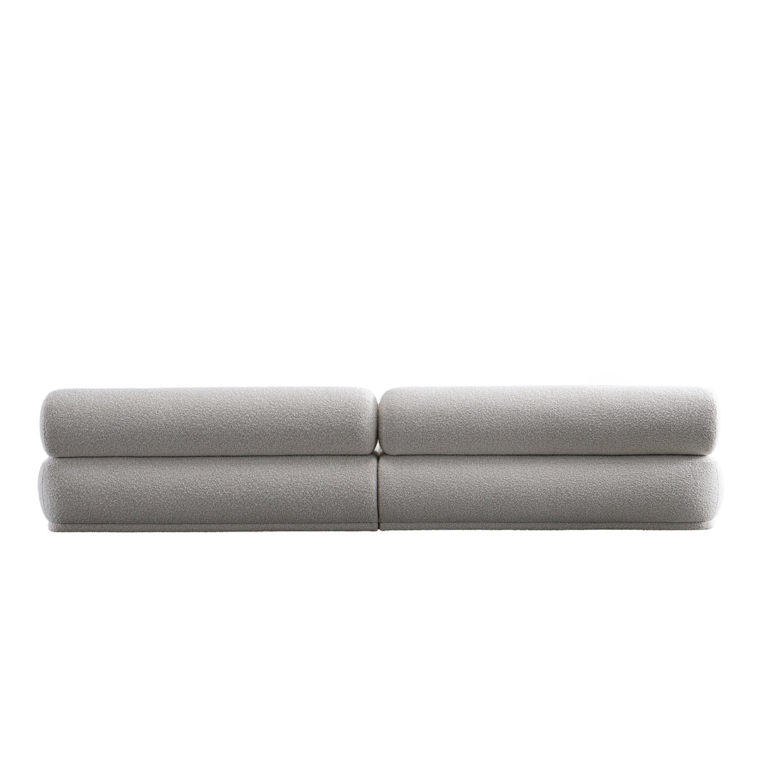 Cream boucle fabric 4 seater sofa mochi in real life style.