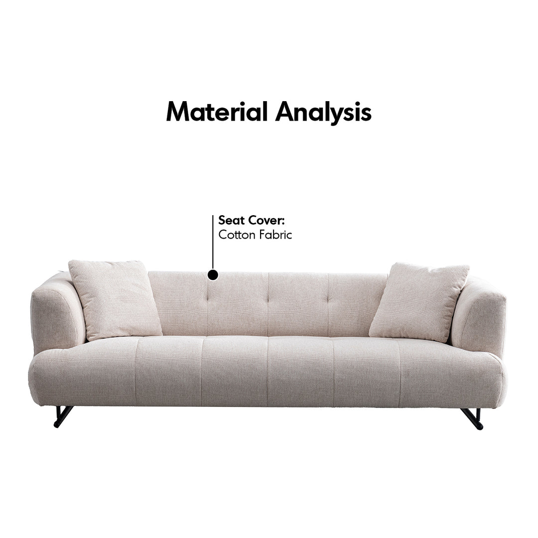 Cream cotton fabric 3 seater sofa verdo in panoramic view.