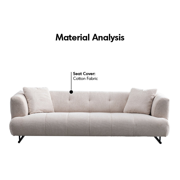 Cream cotton fabric 3 seater sofa verdo in panoramic view.
