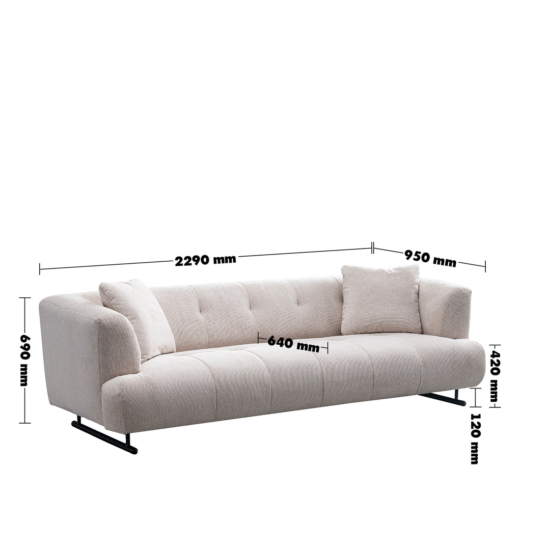 Cream cotton fabric 3 seater sofa verdo size charts.